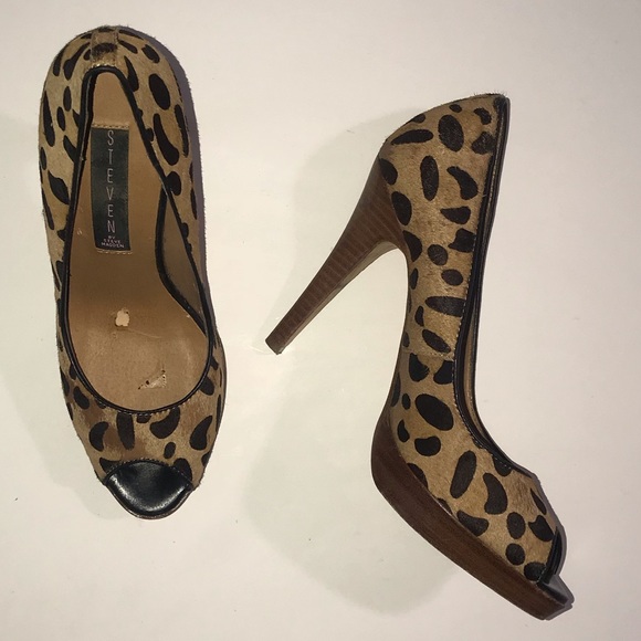 Steven By Steve Madden Shoes - Steven Leopard Print Open Toe Heels Size 7M